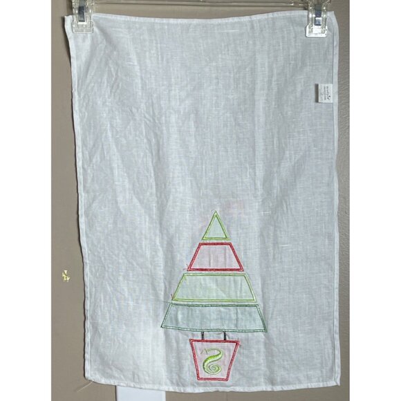 Mudpie Linen Christmas Towel White Tree Appliqué Holiday Decor Hand Tea Festive - Picture 6 of 7